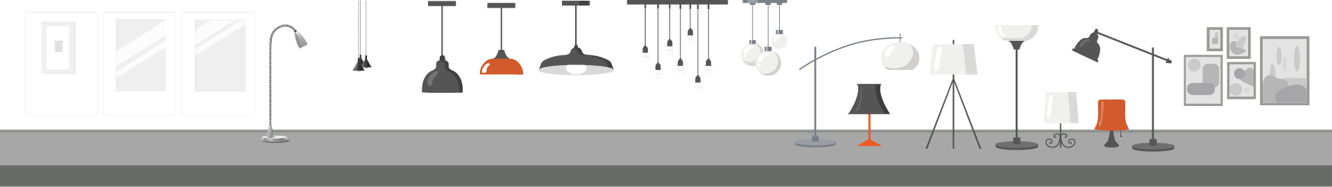 imagen vectorial representando articulos de iluminacion en sala tenue